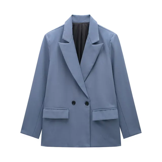 Women's Multi color Commuter Loose Design Double breasted Jacket Blue - Shop at LoveMi