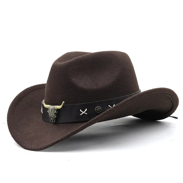 Ethnic Style Cow Standard Western Denim Top Hat Rolled Brim Retro Coffee - Shop at LoveMi