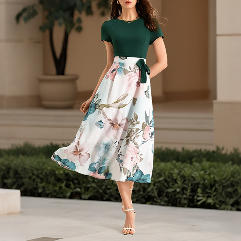 Arrival Patchwork Bodycon Dress With Botanical Floral Design Green - Shop at LoveMi