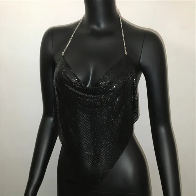Women's Metal Sequins Sling Non specification Chain Top Black - Shop at LoveMi