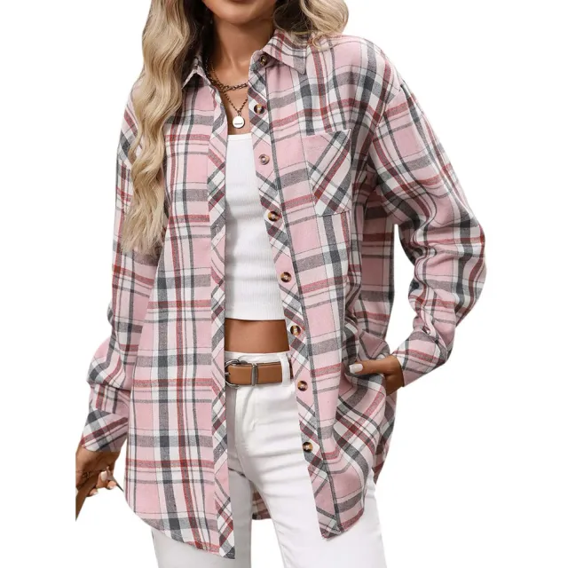 Women's Long Sleeve Retro Versatile Style Stylish Shirt Light Pink - Shop at LoveMi