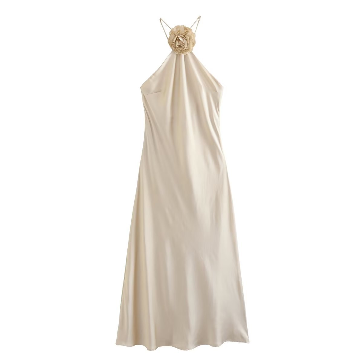 Summer Women's Applique Halter Dress Solid Color