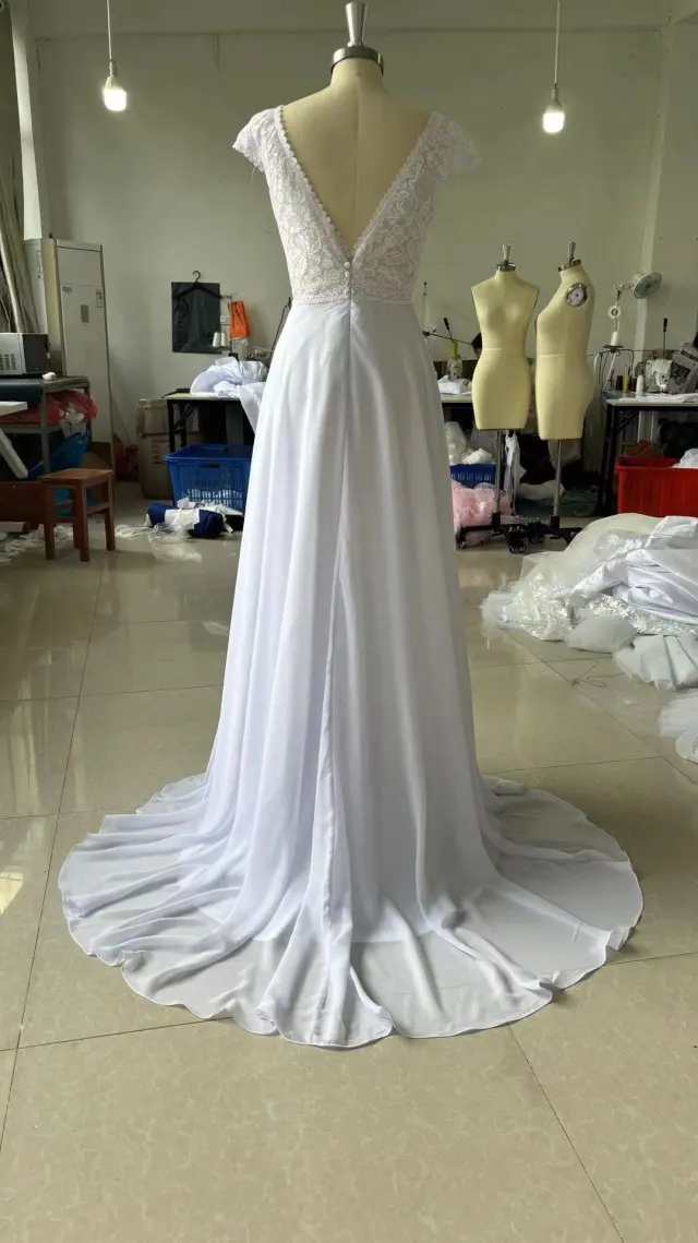 Slim fit Off shoulder Bare Back Bridal Tail Wedding Dress Ivory White - Shop at LoveMi