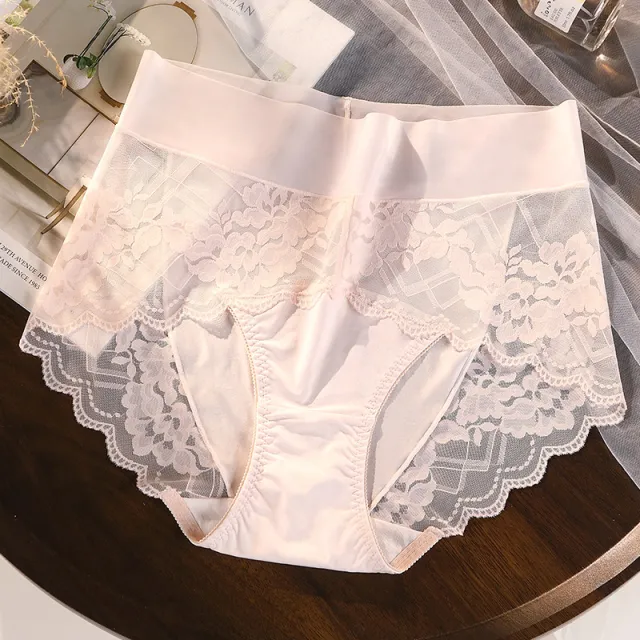 Sexy Panties Women's Lace High Waist Lengthened Crotch 7A Antibacterial Boxer Seamless Pink - Shop at LoveMi