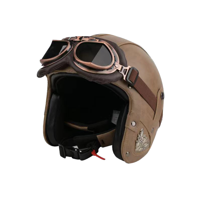 Electric Car Motorcycle Retro Four Seasons Leather Motorcycle Helmet