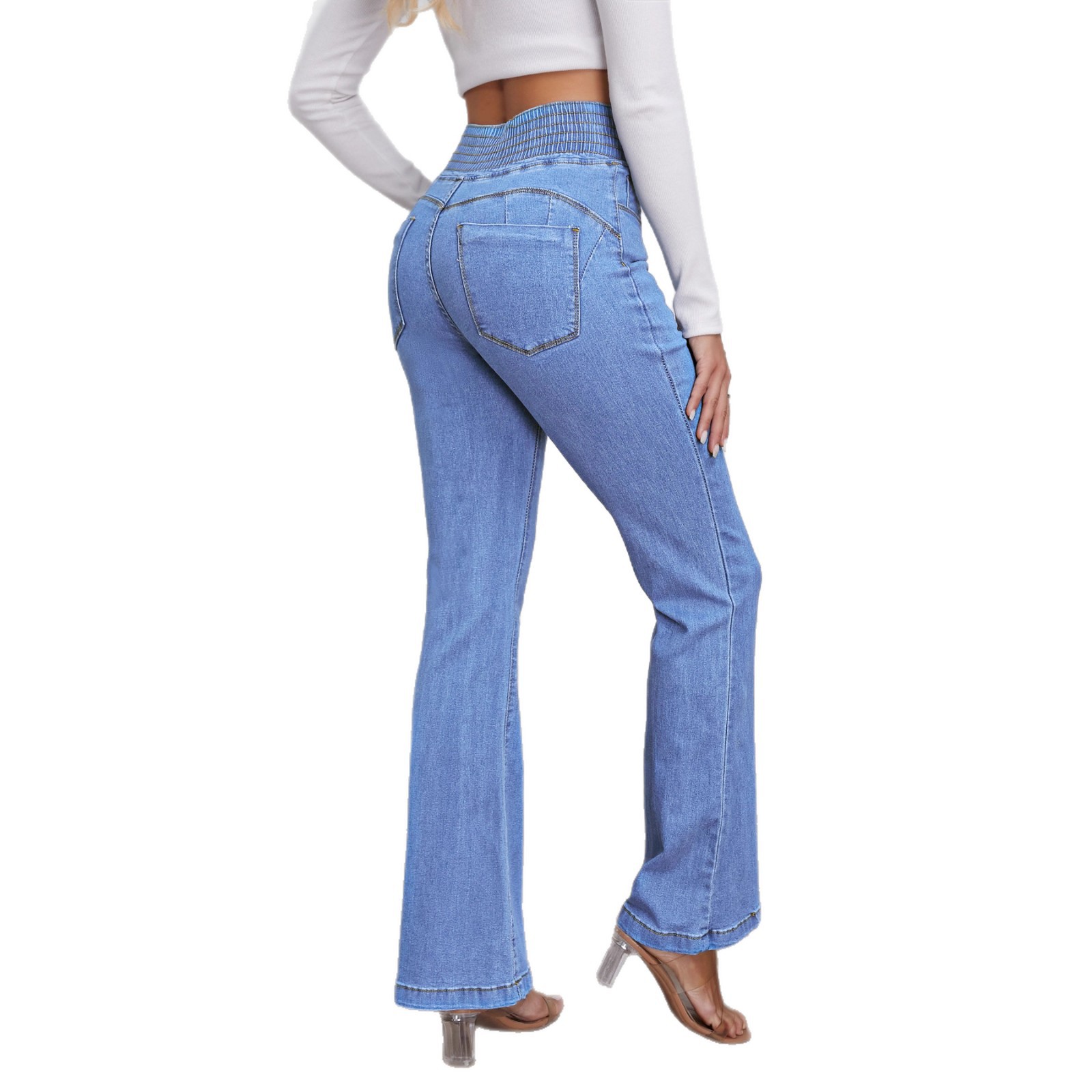 Elastic Waisted High-waist Stretch Slim-fit Boot-lift Denim Trousers - Image 2