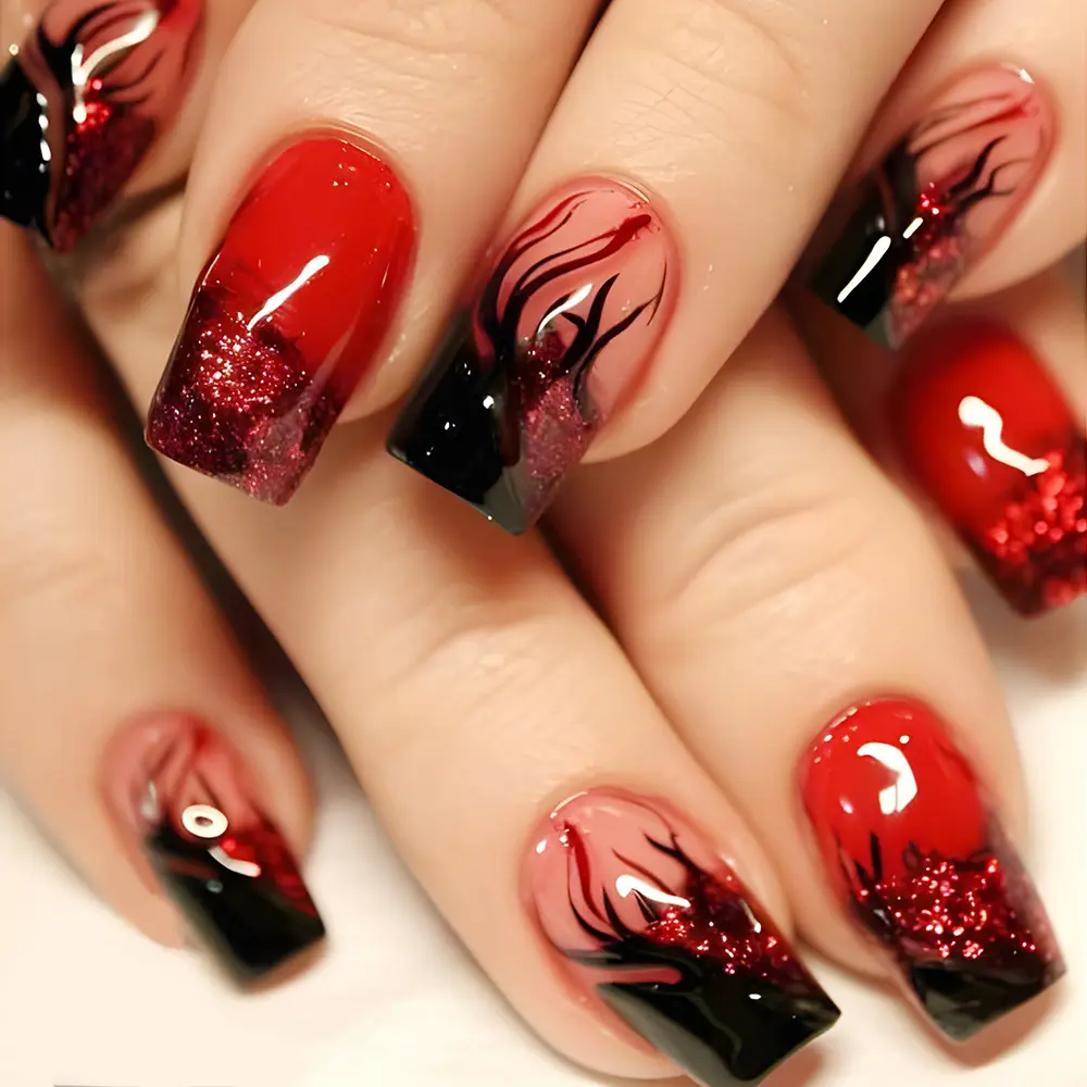 Colorful Flame Fire Pattern Fake Nail Patch