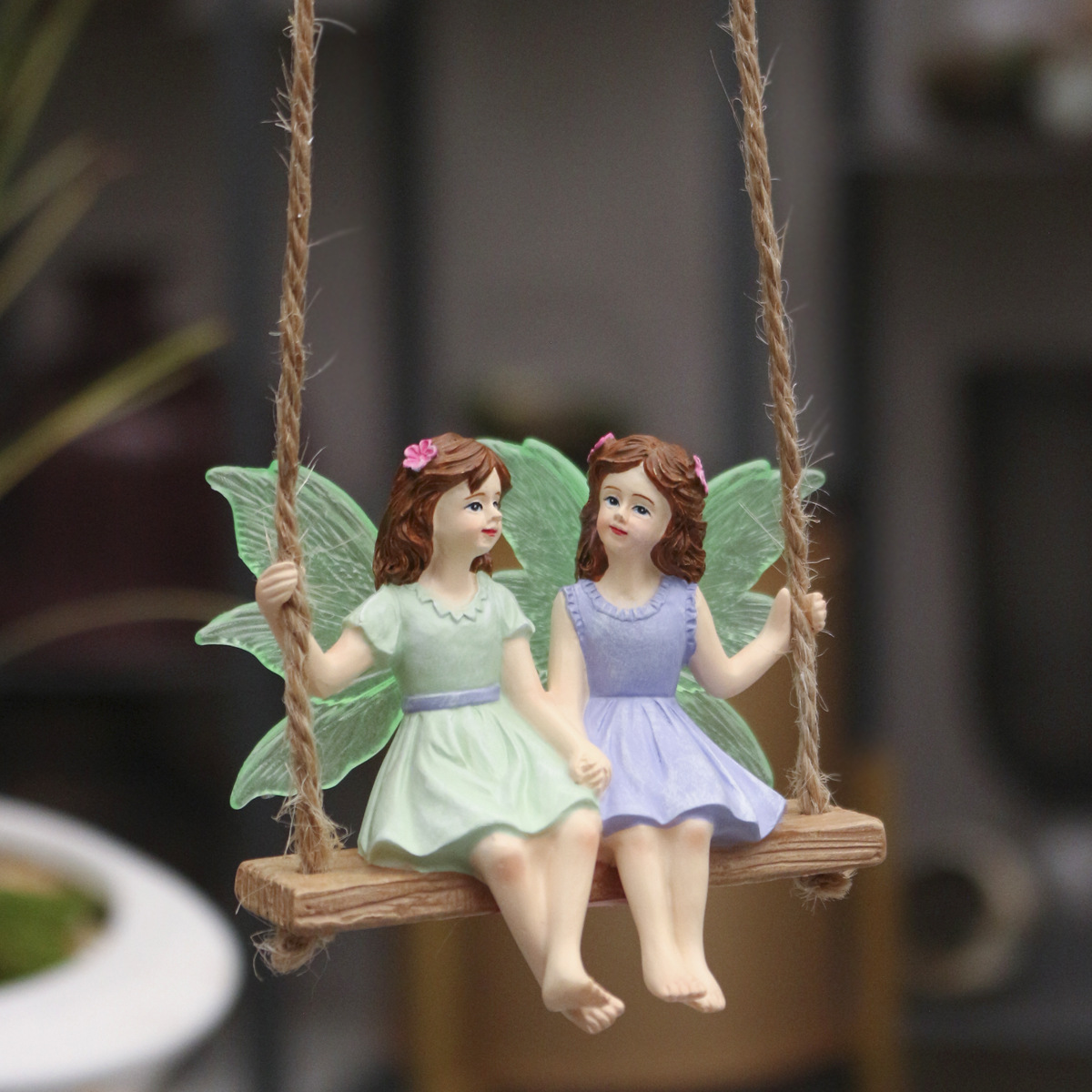 Luminous Flower Fairy Sisters Swing Pendant For Outdoor Courtyard