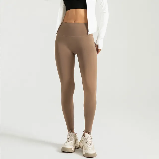 High Waist Hip Lift Yoga Pants Belly Contracting Nude Feel Running Sports Tights Nude - Shop at LoveMi