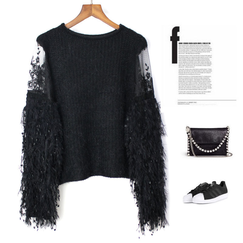 Title 5, Stitched Lace See Through Tassel Half High Coll...