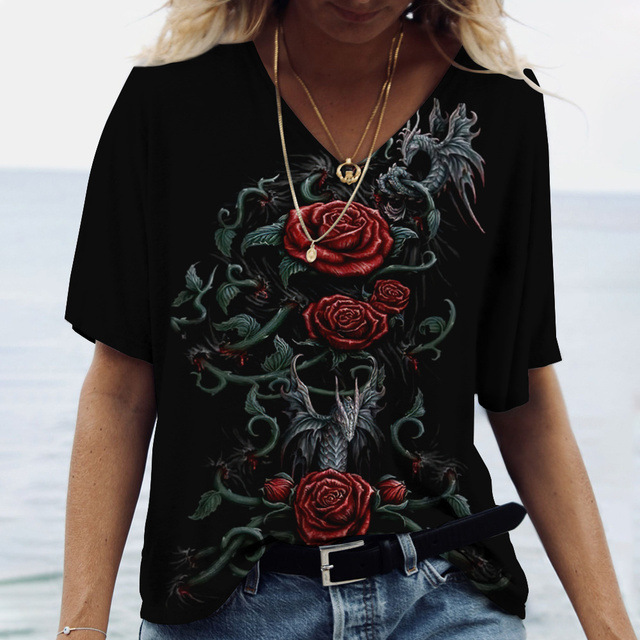 Casual Printed Ladies' V-neck T-shirt