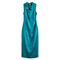 European And American Style Gold Inlaid Texture Midi Skirt Dress - View 1