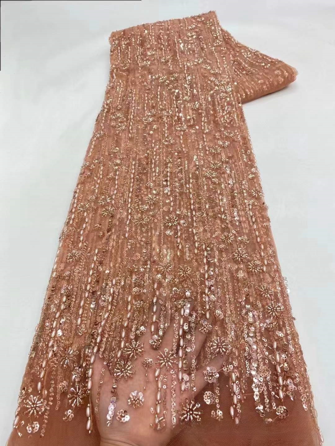 French Wedding Dress Bead Tube Fabric African Bridal Dress Lace - Image 7