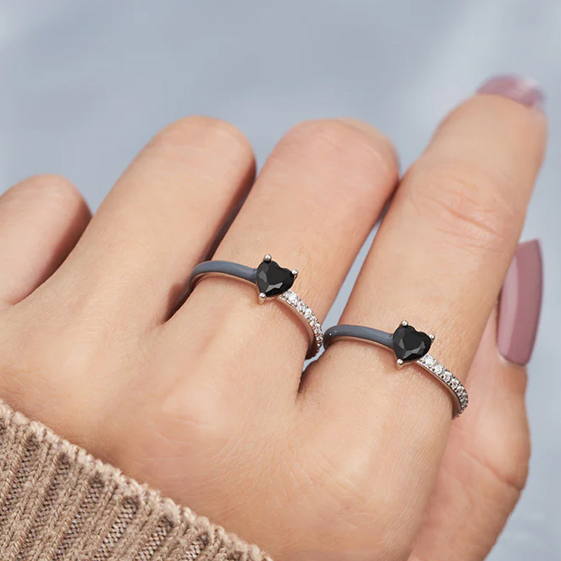 Copper Zircon Heart-shaped Open Ring For Women
