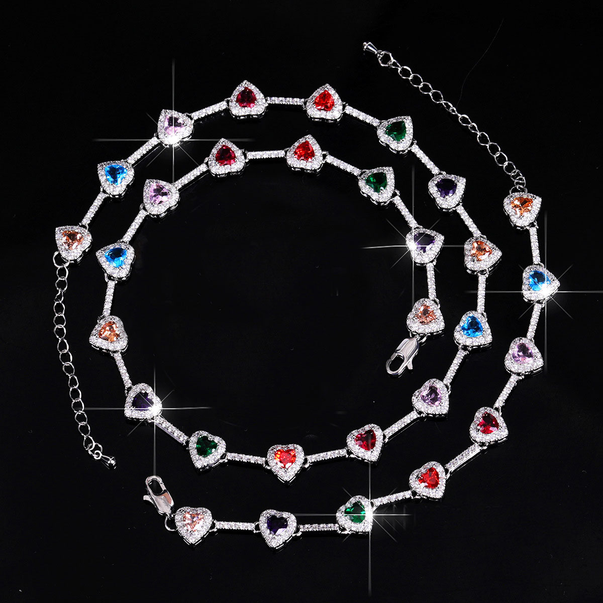 Heart-shaped Zircon Charm Bracelet And Necklace Set