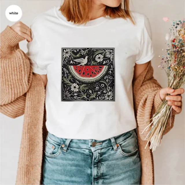 Women's Vintage Watermelon Short Sleeve Shirt White - Shop at LoveMi