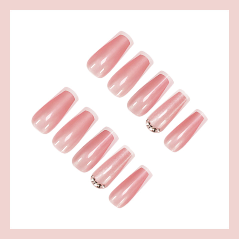 Instagram Style Wearable Nails French Manicure Wearable Nails With Rhinestone