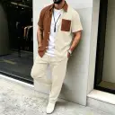 Mens Casual Short-sleeve Pocket Shirt And Trousers Set view 5