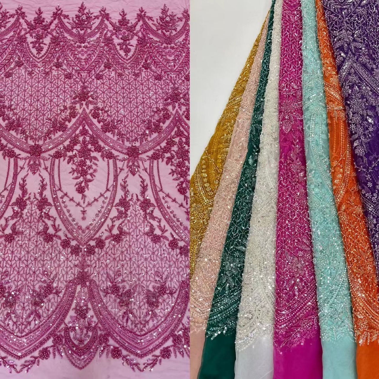 High-grade Lace Beads Sequined Mesh Embroidery Fabric — foto 25