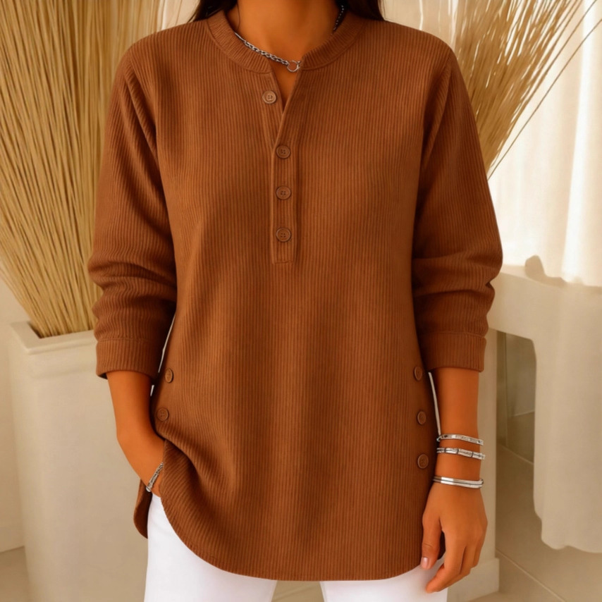 V-neck Buttons Sweater Fashion Casual Solid Color Long-sleeved Tops Women's Blouse T-shirt Clothing - Image 5