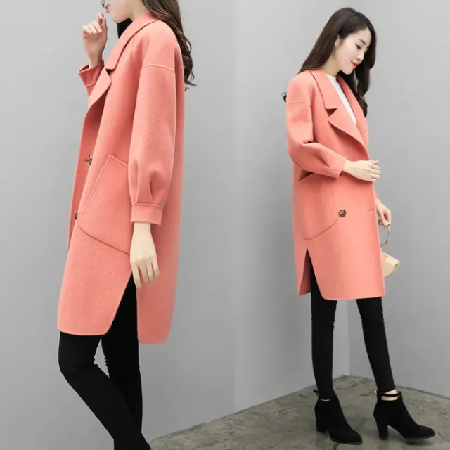 Purple Woolen Coat Women's Mid length Lantern Sleeve Orange Red - Shop at LoveMi