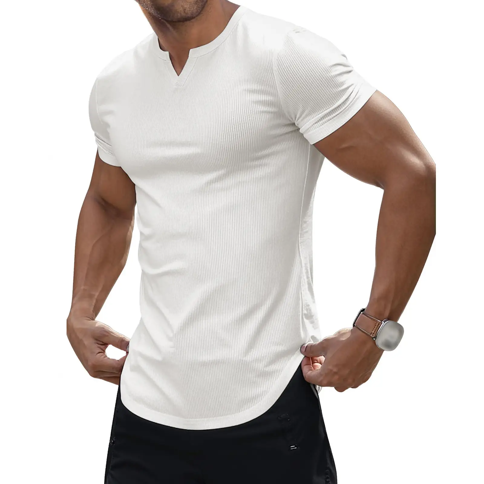 Fashion Men's Sunken Stripe Casual T-shirt Top