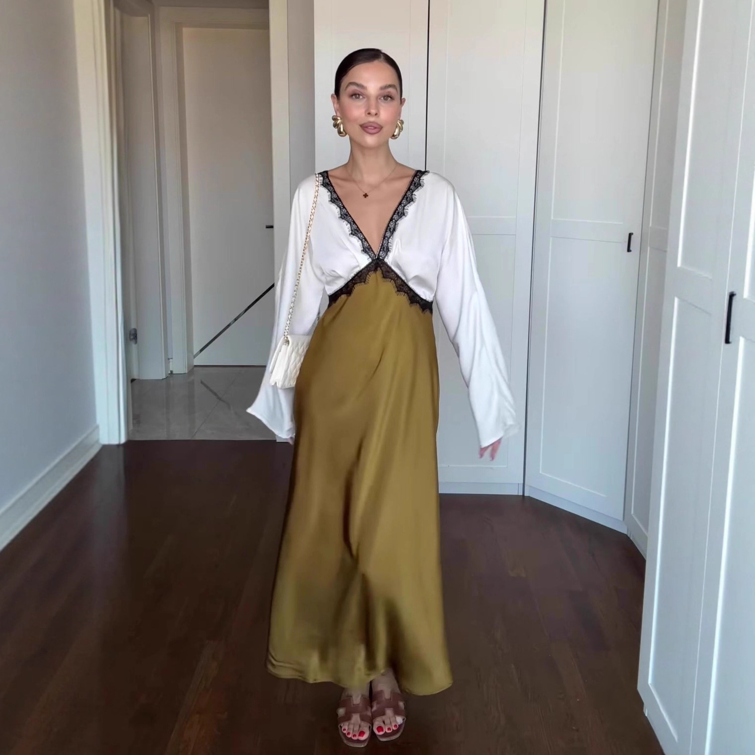 Elegant Lace Long-Sleeve Patchwork Maxi Dress