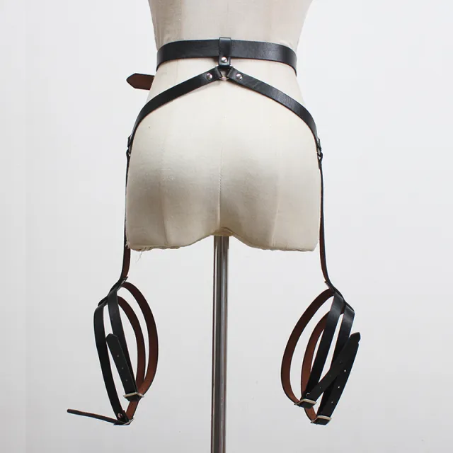 Dark Style Belt Street Punk Leather Metal Leg Ring Hip Hop Black - Shop at LoveMi