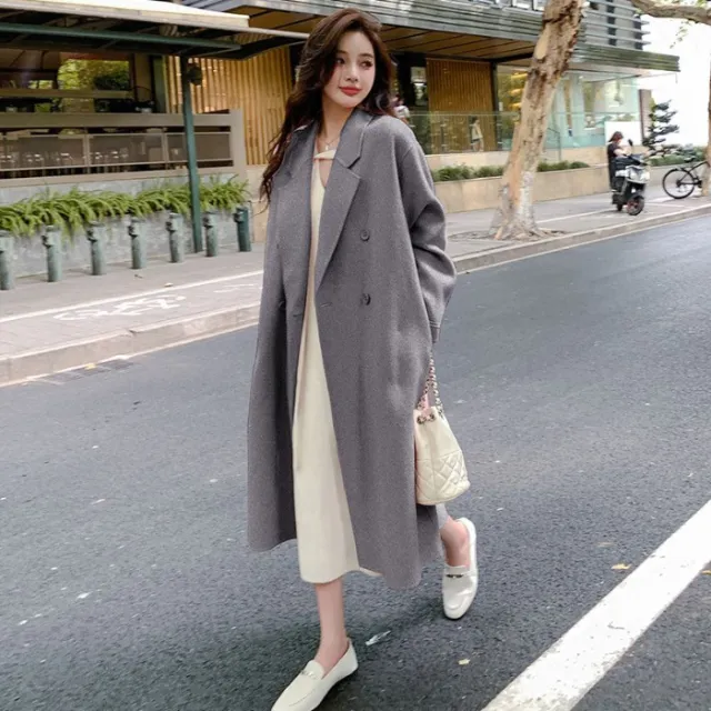Double faced Cashmere Wool Coat For Women In Autumn And Winter Gray - Shop at LoveMi