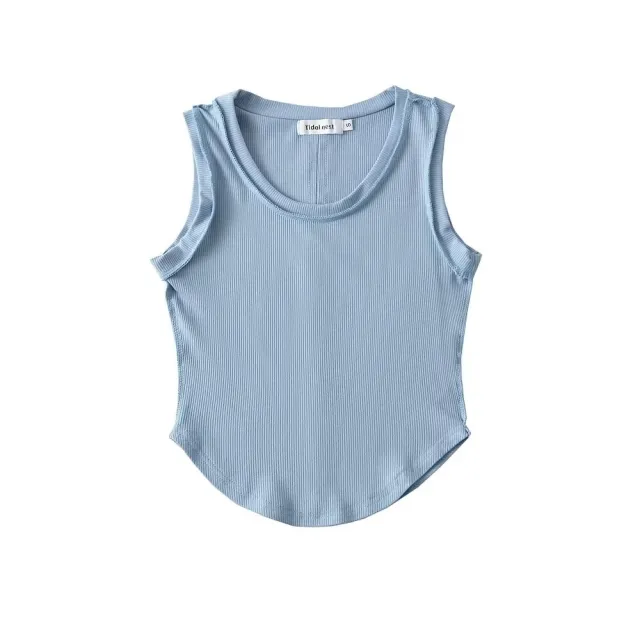 New U collar Women's Solid Color Curved Edge Vest Blue - Shop at LoveMi
