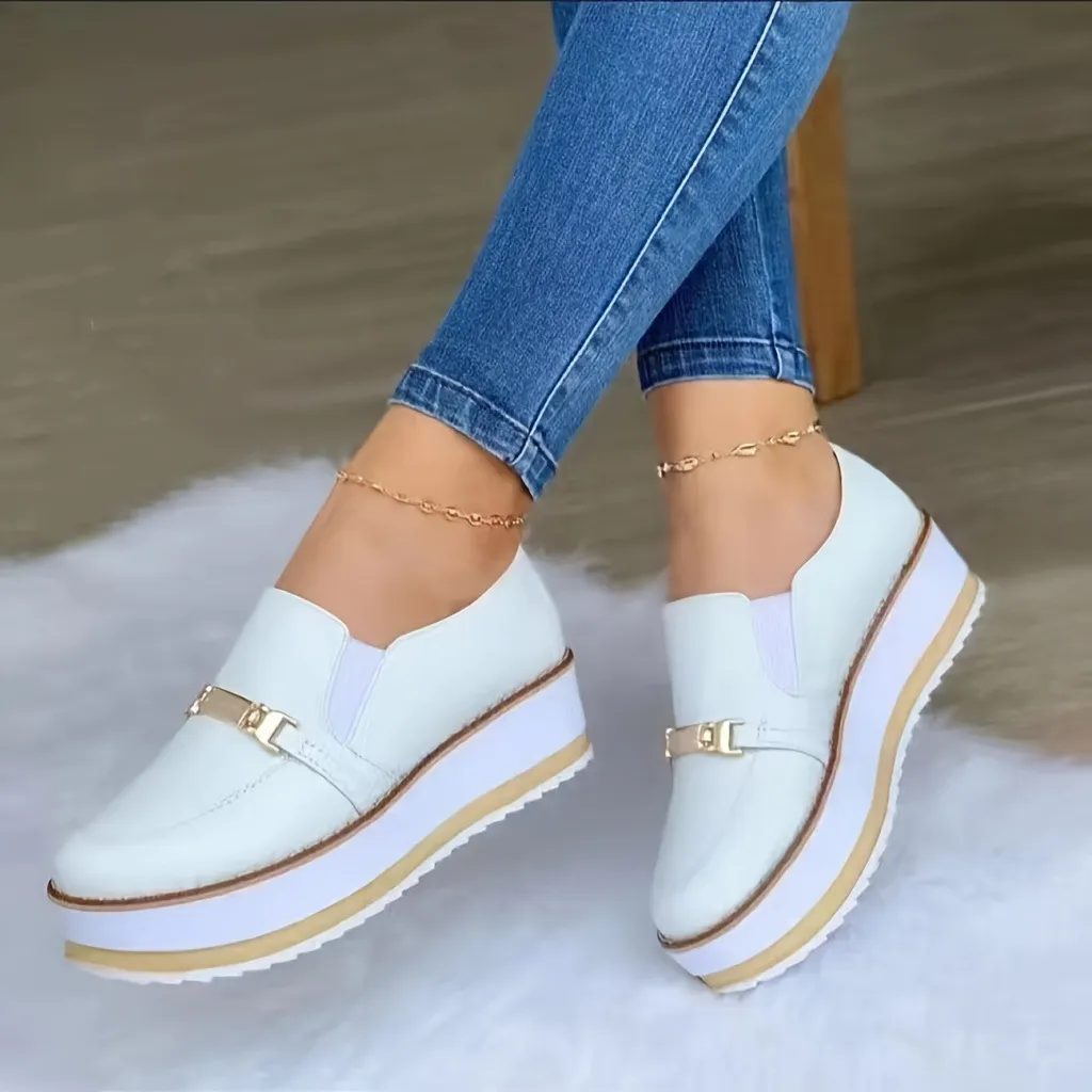 Fashion Platform Casual Muffin Bottom Shoes Women - White