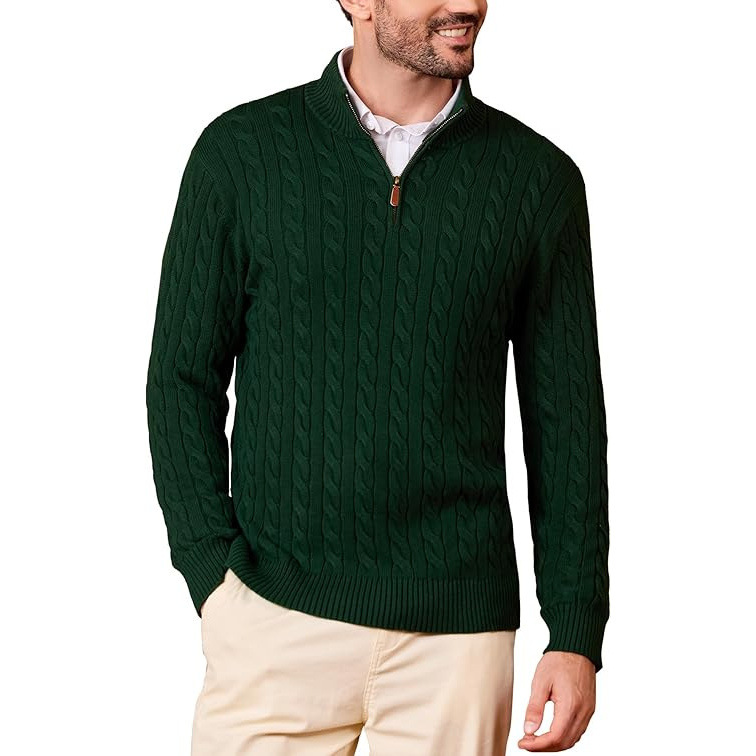 Mens Thermal Knit Top With Half Zip And Long Sleeves