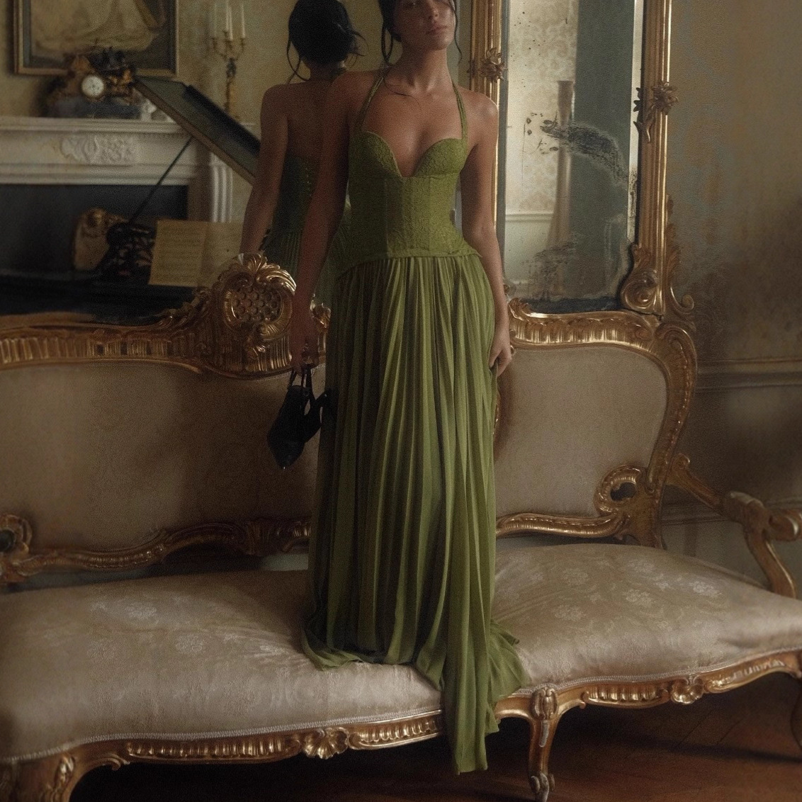 Women's Sleeveless Backless Low cut Solid Color Dress Green - Shop at LoveMi