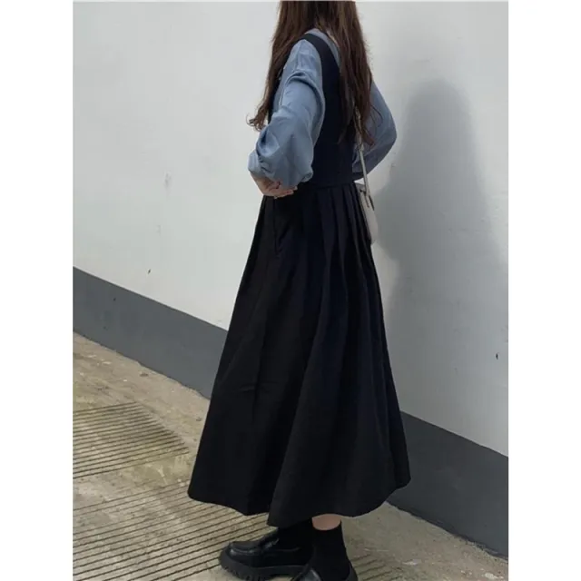 Autumn Suit Women's Shirt Extended Black Strap Dress Black Suspender Skirt - Shop at LoveMi
