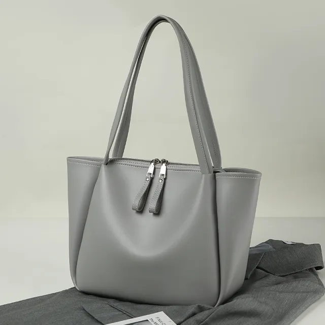 Women's Large capacity Soft leather Shoulder Bag Gray - Shop at LoveMi