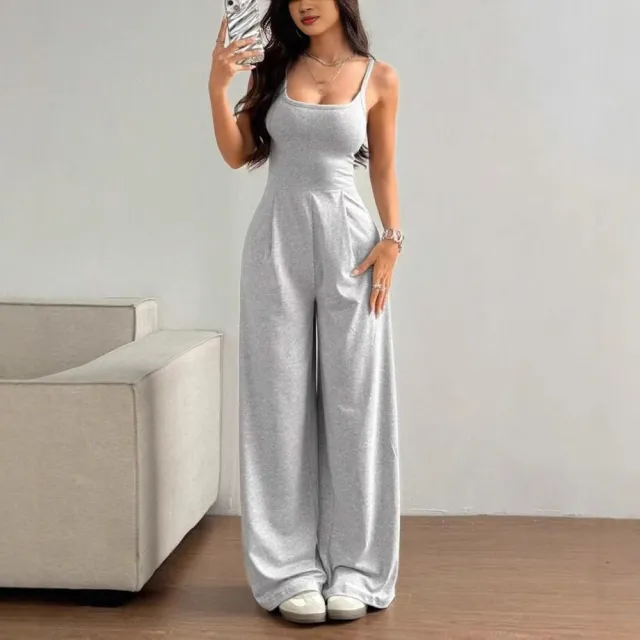 Cross Strap Backless Jumpsuit Lazy Light Gray - Shop at LoveMi