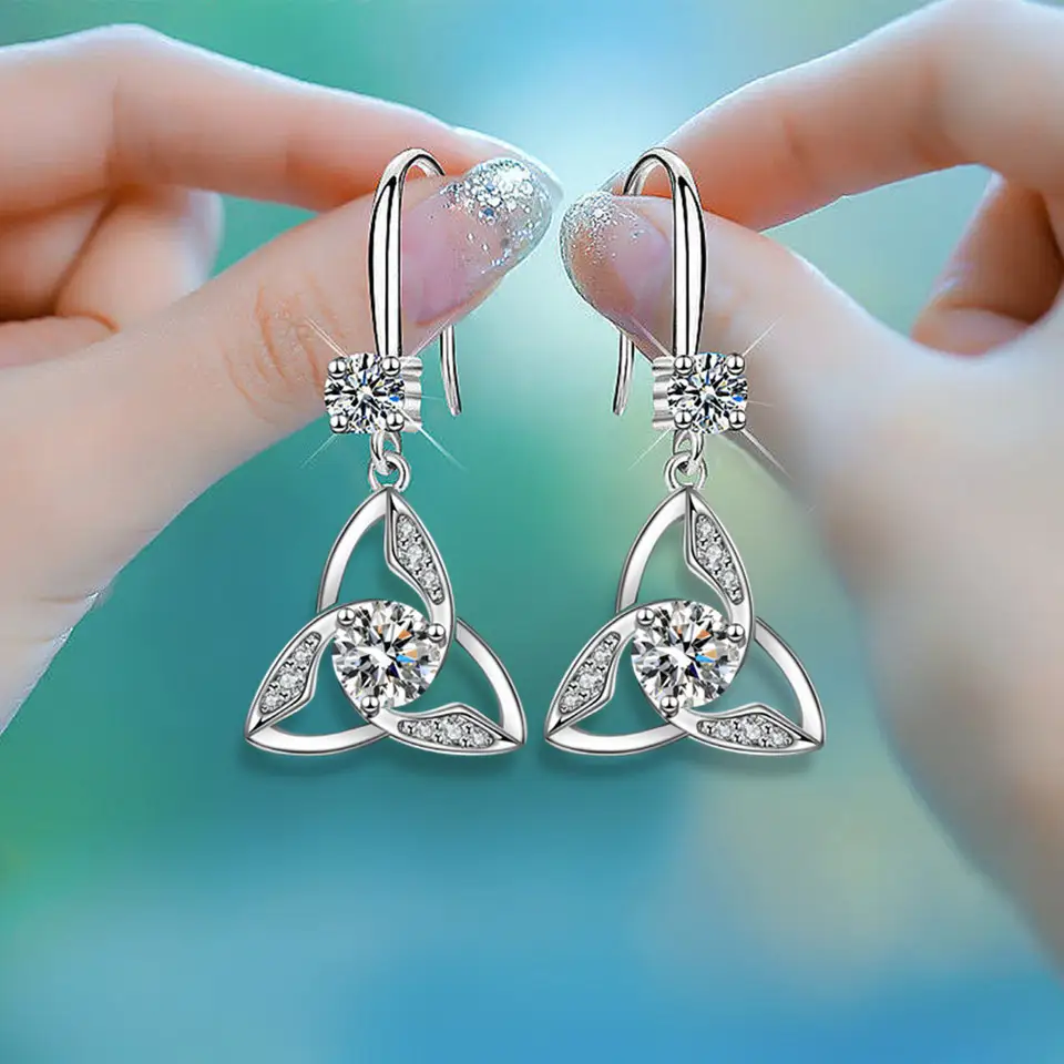 Trendy Unique Geometric Triangle Inlaid Multi-color Earrings