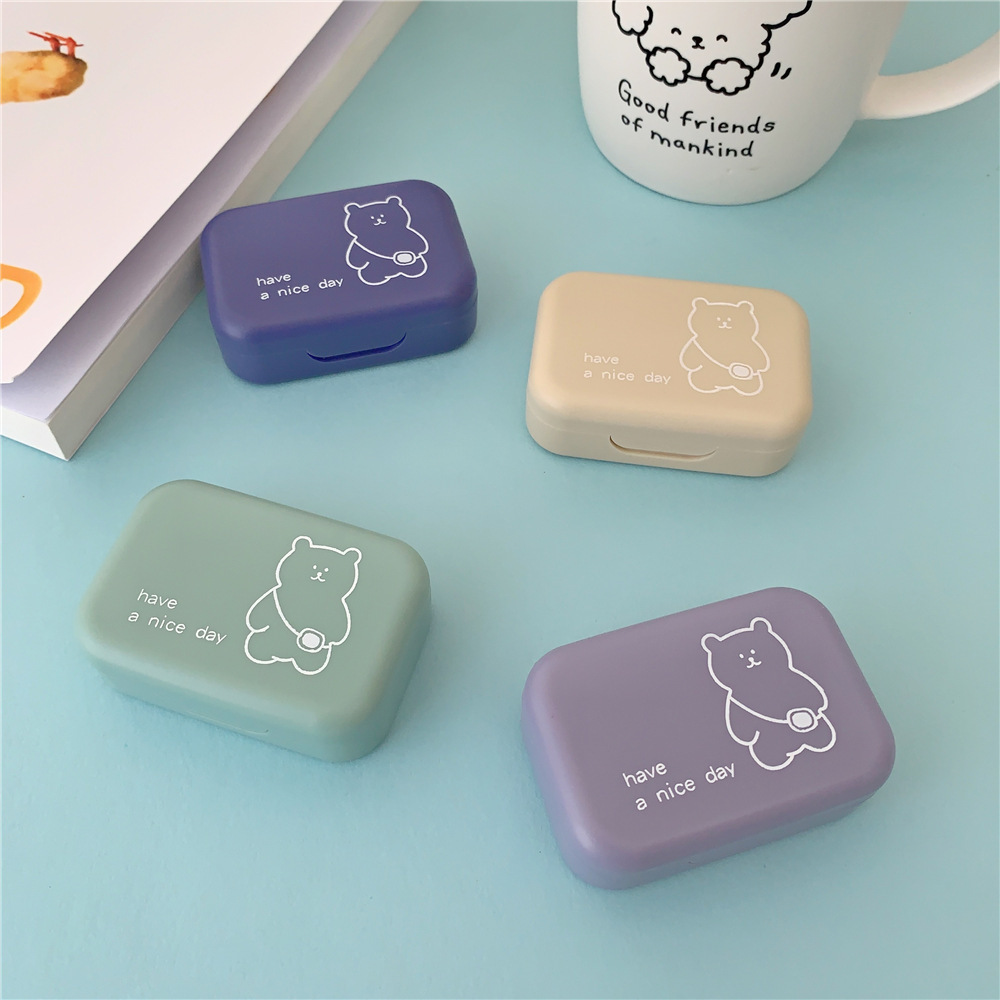 Personalized Backpack Little Bear Cosmetic Contact Lens Dual-Compartment Case