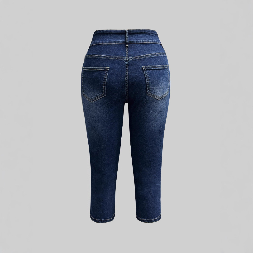 Womens Slim-Fit Plus-Size Denim Cropped Pants With Cuffed Hem