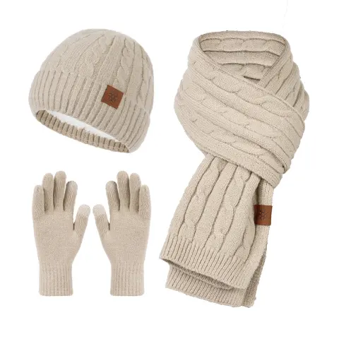 Alpaca Fleecefiber Scarf Men's Winter and Hat Gloves Three-piece