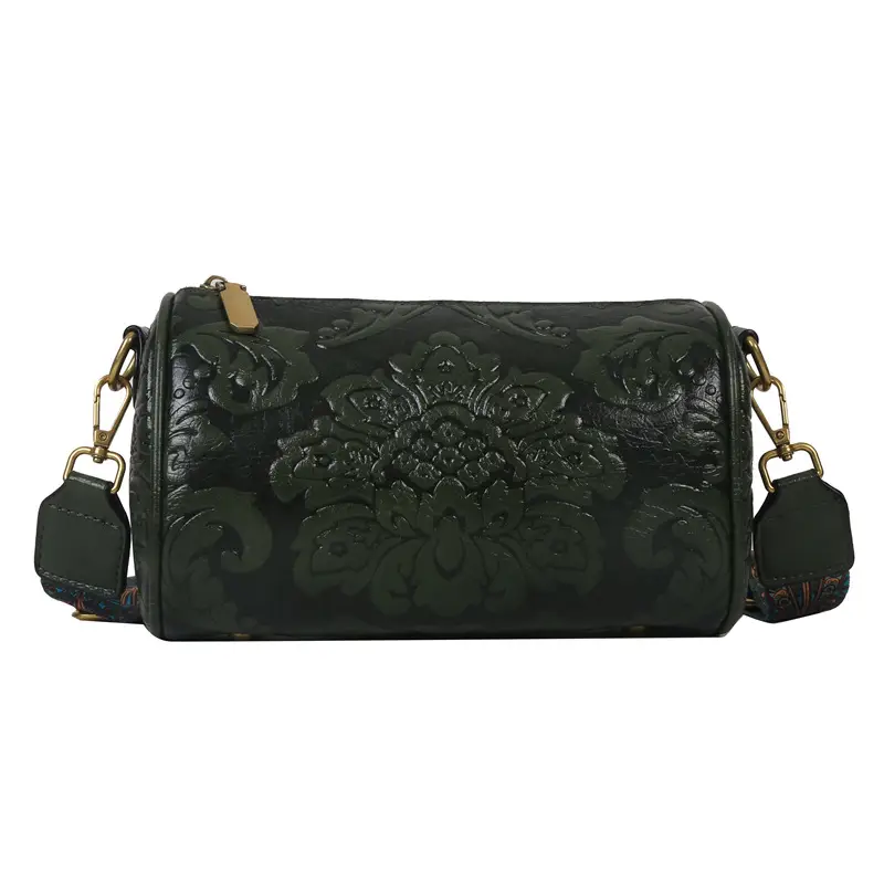 Embossed Round Barrel Crossbody Womens Fashion Shoulder Bag