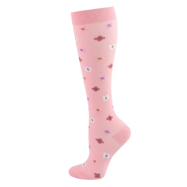 Sports Pressure Spring Flower Elastic Stockings Pink Button - Shop at LoveMi