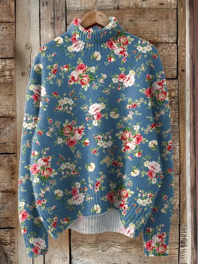 Women's New Floral Print Pullover Sweater 7Style - Shop at LoveMi