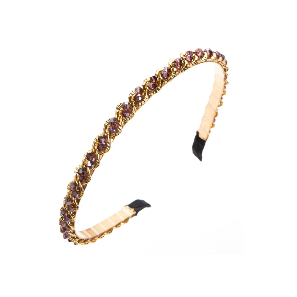 Retro Metal Korean Crystal Chain Winding Headband - Purple