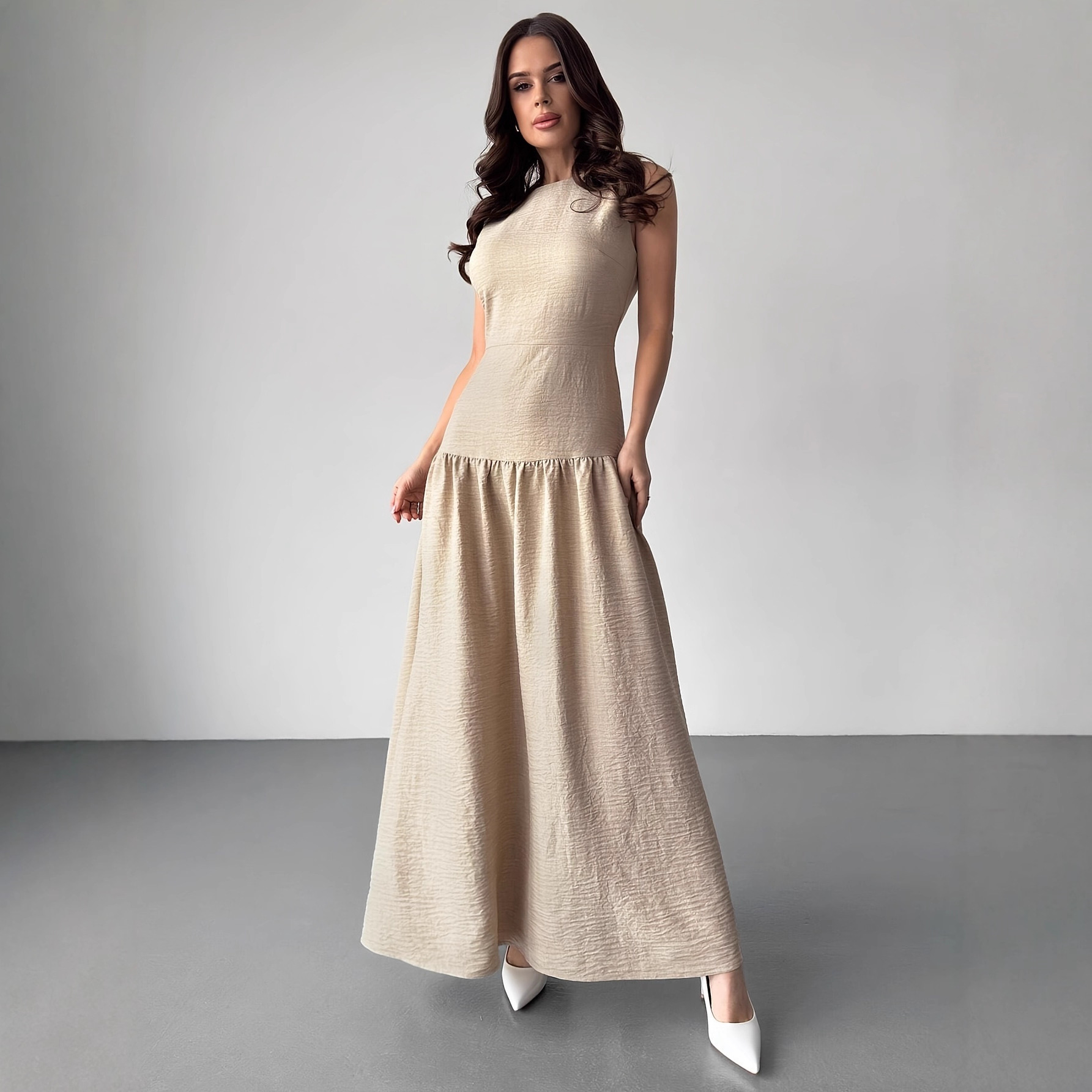 Elegant Womens Vintage Linen Sleeveless Maxi Dress