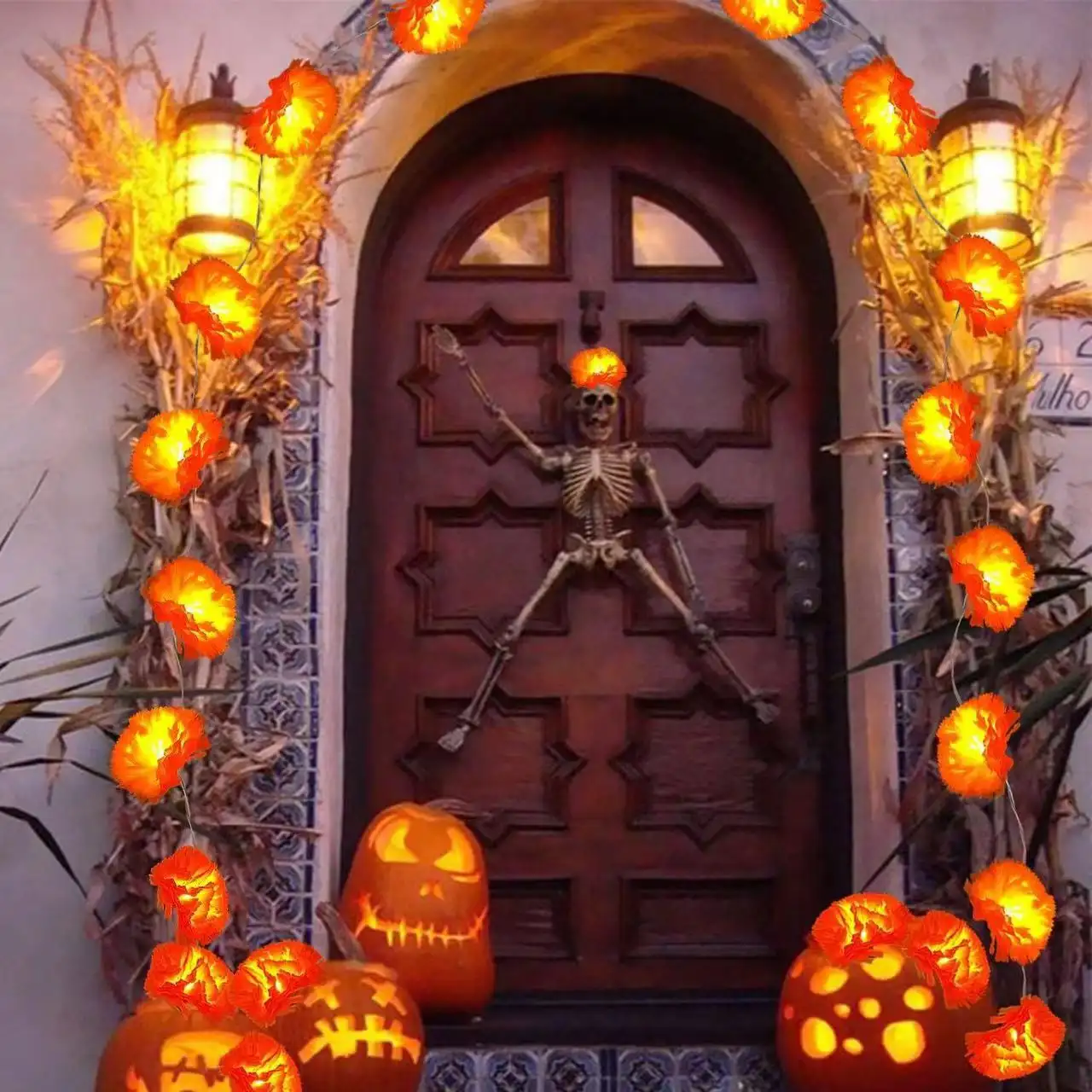 Halloween Lighting Chain LED French Marigold Lilac Day Of The Dead Decoration Small Colored Lights