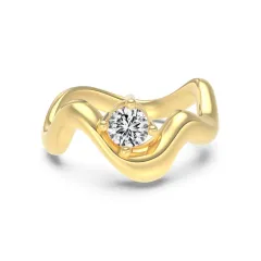 Women's Metal Single Diamond Smooth Wave Line Open Ring - Dy121420Skwh - View 1