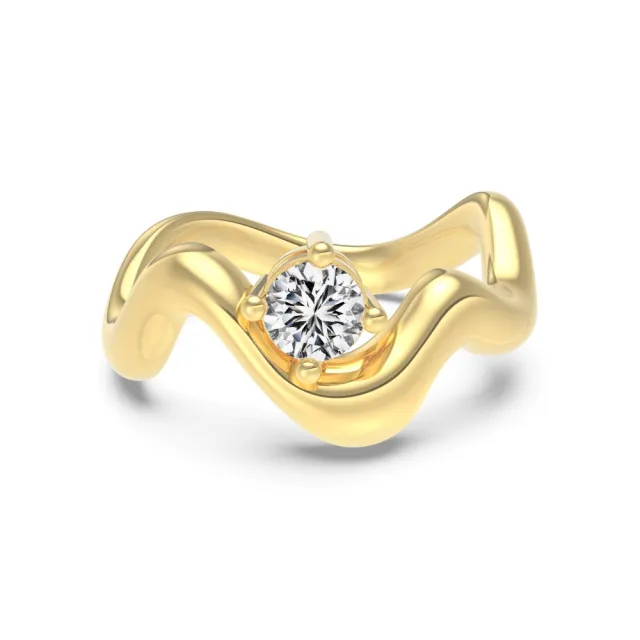 Women's Metal Single Diamond Smooth Wave Line Open Ring Dy121420Skwh - Shop at LoveMi