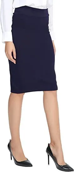 Double-layer Sheath Business Wear High Waist A- Line Skirt - Navy Blue