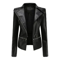 Motorcycle Leather Jacket - Black - View 1